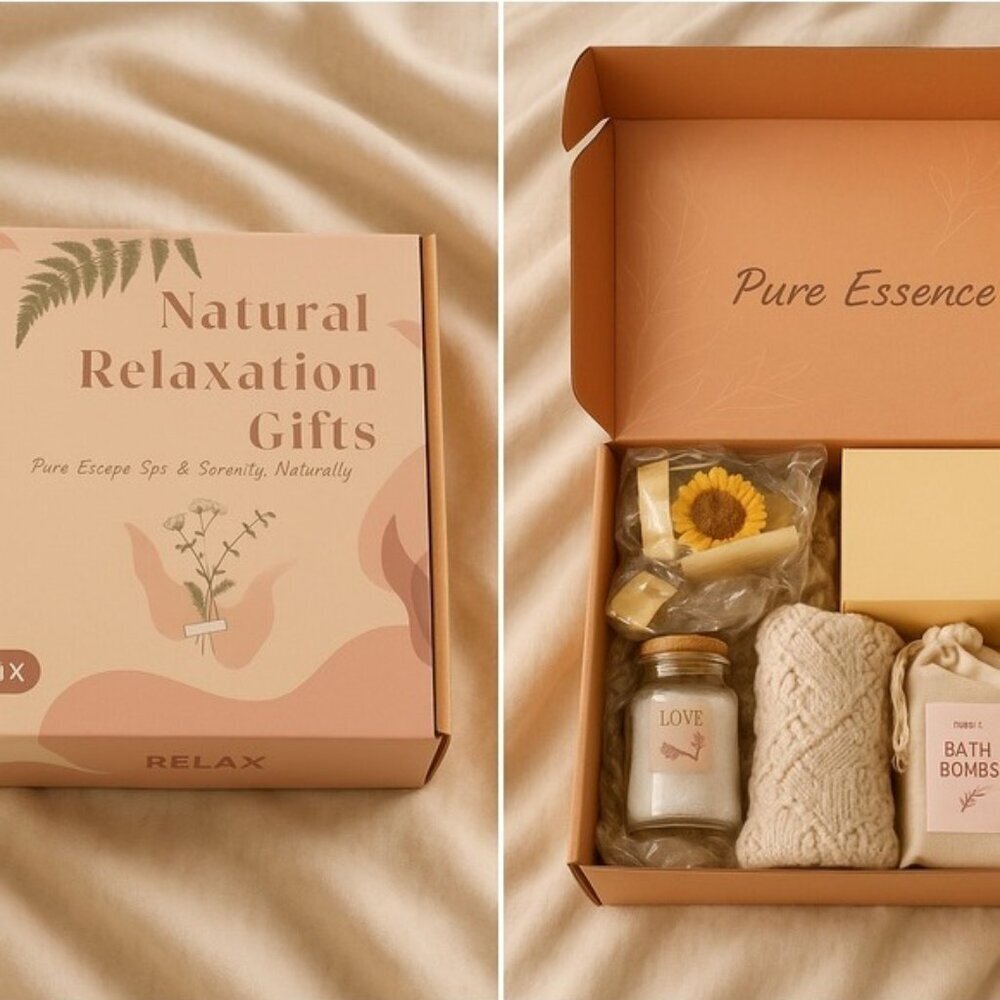 Natural Relaxation Spa Gift Box Set Lavender Oil Bath Bombs Cozy Self Care